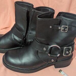 Target Black Combat Boots with Silver Buckles